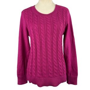 Talbotsā Cable Knit Crew Neck Sweater Raspberry Pink Buttons Womens Medium